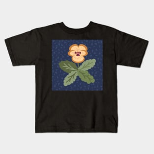 Minimalist pansy flower on classic navy blue Kids T-Shirt